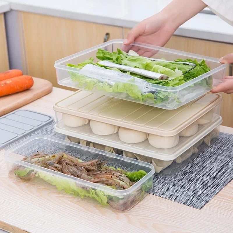 Plastic Food Storage Box With Lid, Refrigerator Organizer Box, Kitchen Dumpling Tray Plastic Food Storage Box With Lid, Refrigerator Organizer Box, Kitchen Dumpling Tray